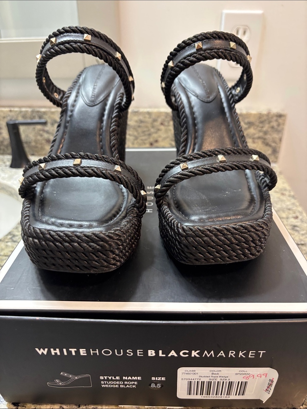 White House Black Market Black Studded Rope Platform Wedges